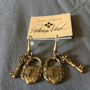 Patricia Nash Gold lock and key drop earrings-SOLD